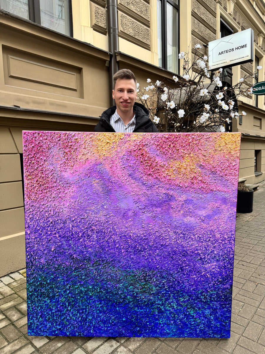 "Flight over the dawn", 2025, 140x140cm, sold (Switzerland)